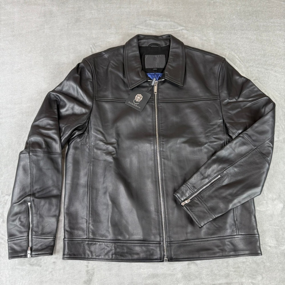 Cadogan Leather Bomber Jacket Mens XL Black Napa Lambskin Leather New NWT